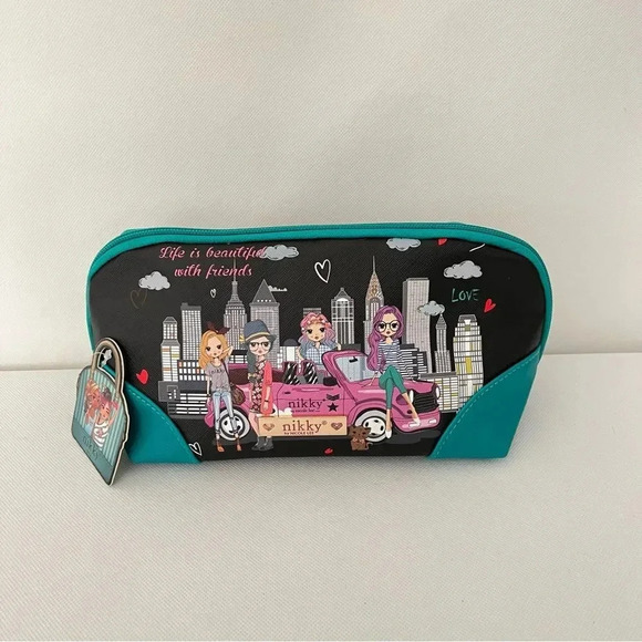 Nikky By Nicole Lee Large Oval Makeup Pouch Cosmetic Bag Nikky Loves Friends - Picture 1 of 7